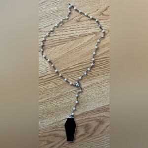 Neant Coffin Rosary Style Necklace Handmade Black Glass Pendant NewIn Gift Bag